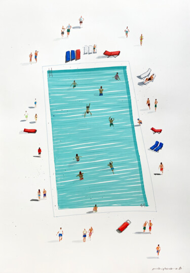 Painting titled "Pool Day" by Bogdan Shiptenko, Original Artwork, Marker