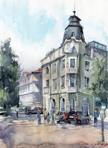 Painting titled "Lviv City of Ukraine" by Bogdan Shiptenko, Original Artwork, Watercolor