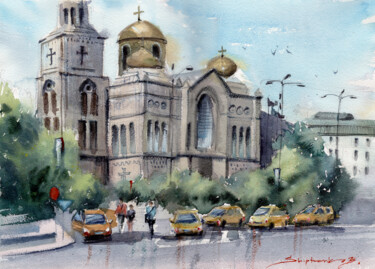 Peinture intitulée "Cathedral Square" par Bogdan Shiptenko, Œuvre d'art originale, Aquarelle