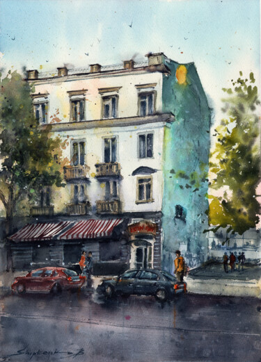 Painting titled "Postal Avenue Kryvy…" by Bogdan Shiptenko, Original Artwork, Watercolor