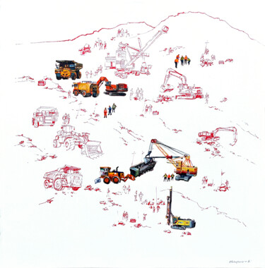 Schilderij getiteld "Quarry Machines" door Bogdan Shiptenko, Origineel Kunstwerk, Acryl