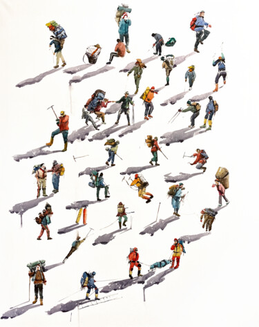 Ζωγραφική με τίτλο "Sherpas" από Bogdan Shiptenko, Αυθεντικά έργα τέχνης, Ακουαρέλα