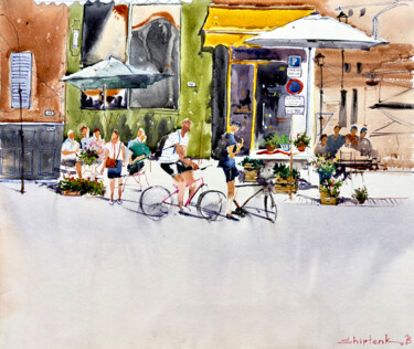 Pintura titulada "In the yard" por Bogdan Shiptenko, Obra de arte original, Acuarela