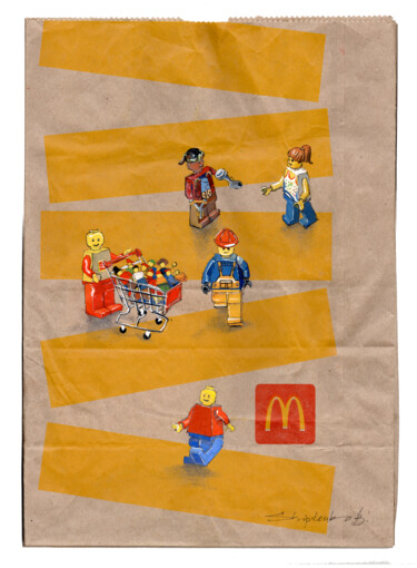 Schilderij getiteld "Lego shopping" door Bogdan Shiptenko, Origineel Kunstwerk, Gouache