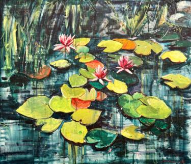 Malerei mit dem Titel "Pink lilies" von Bogdan Shiptenko, Original-Kunstwerk, Acryl