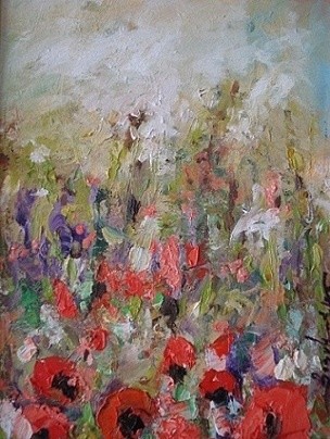 Painting titled "Poppies Field" by Bogdan Mihai Radu, Original Artwork, Oil