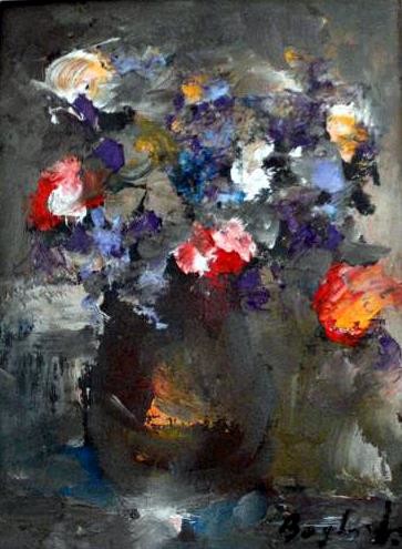 Painting titled "Pot with cornflowers" by Bogdan Mihai Radu, Original Artwork, Oil