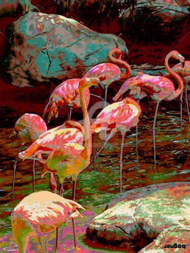 Arte digitale intitolato "Flamingos 2" da Bogner Eva, Opera d'arte originale, Pittura digitale