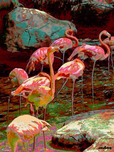 Digital Arts titled "Flamingos 2" by Bogner Eva, Original Artwork, Digital Painting