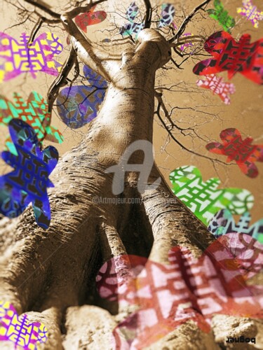 「butterfly tree」というタイトルのデジタルアーツ Bogner Evaによって, オリジナルのアートワーク, デジタル絵画 段ボールにマウント