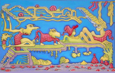 Zeichnungen mit dem Titel "Fairy tales - stairs" von Bohdan Wincenty Łoboda, Original-Kunstwerk, Gouache