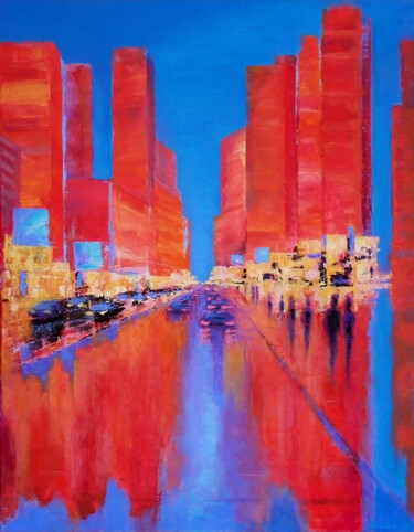 Картина под названием "Metropolis - red" - Bohdan Wincenty Łoboda, Подлинное произведение искусства, Акрил