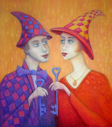 Painting titled "Ona i on - klucze" by Bohdan Wincenty Łoboda, Original Artwork, Acrylic
