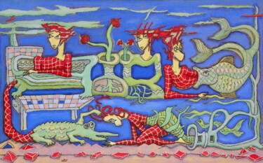 Desenho intitulada "Baśnie - woda i mor…" por Bohdan Wincenty Łoboda, Obras de arte originais, Guache