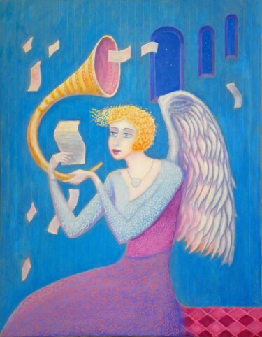 Картина под названием "Aniołek - list" - Bohdan Wincenty Łoboda, Подлинное произведение искусства, Акрил