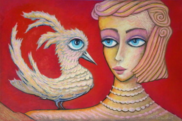 Malarstwo zatytułowany „Przyloty - ptak okr…” autorstwa Bohdan Wincenty Łoboda, Oryginalna praca, Akryl