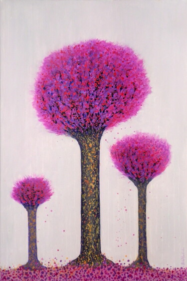 Pintura intitulada "Różowe drzewa" por Bohdan Wincenty Łoboda, Obras de arte originais, Acrílico