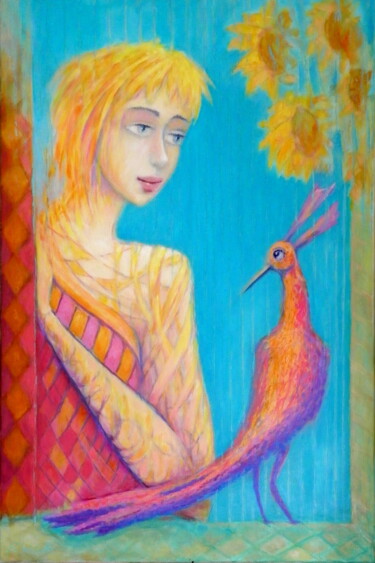 Peinture intitulée "Słoneczniki i ptak" par Bohdan Wincenty Łoboda, Œuvre d'art originale, Acrylique