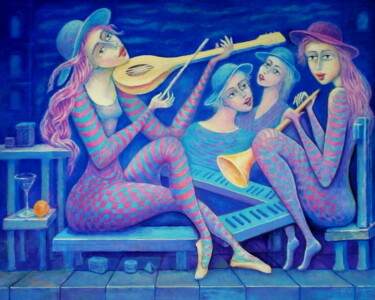Картина под названием "Jazz - blue" - Bohdan Wincenty Łoboda, Подлинное произведение искусства, Акрил