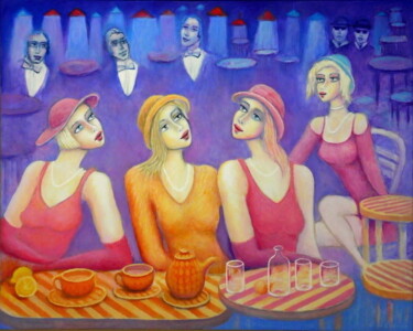 Painting titled "Bar - przyjaciółki" by Bohdan Wincenty Łoboda, Original Artwork, Acrylic