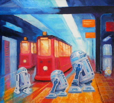 Pittura intitolato "Metropolis - tramwa…" da Bohdan Wincenty Łoboda, Opera d'arte originale, Acrilico