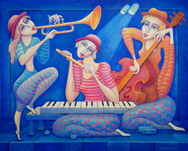 Картина под названием "Jazz - trio" - Bohdan Wincenty Łoboda, Подлинное произведение искусства, Акрил