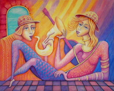 Картина под названием "Jazz - duet w słońcu" - Bohdan Wincenty Łoboda, Подлинное произведение искусства, Акрил