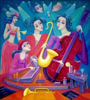 "Jazz - panny" başlıklı Tablo Bohdan Wincenty Łoboda tarafından, Orijinal sanat, Akrilik
