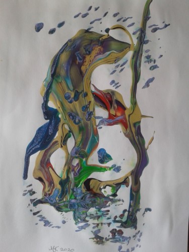 Painting titled "Fight of the dragons" by Marianne Huizinga, Original Artwork, Acrylic