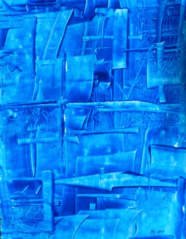 Painting titled "Blue snow" by Marianne Huizinga, Original Artwork, Acrylic