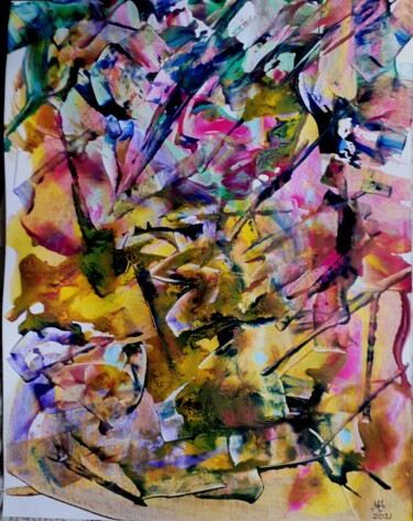 Schilderij getiteld "Chaos of colours" door Marianne Huizinga, Origineel Kunstwerk, Acryl