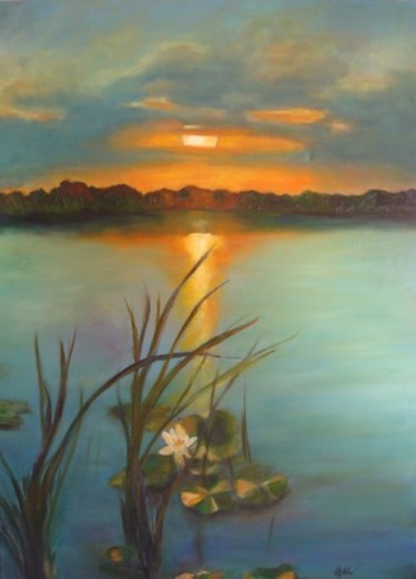 Painting titled "Delta Dunarii" by Mihaela Mihailovici, Original Artwork, Oil