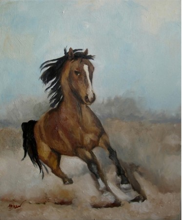 Painting titled "Galloper" by Mihaela Mihailovici, Original Artwork, Oil
