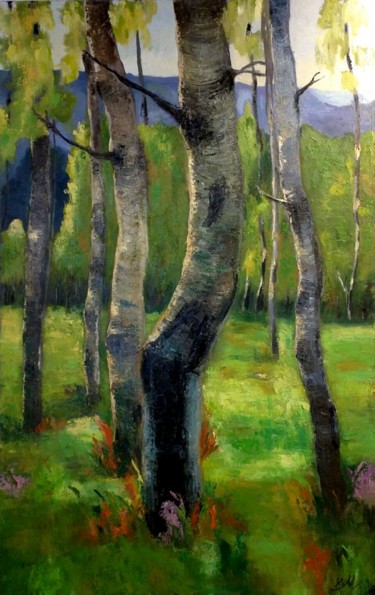 Pintura titulada "Paisaje forestal" por Mihaela Mihailovici, Obra de arte original, Oleo