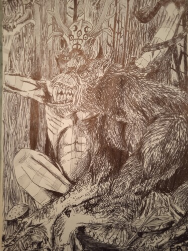 Drawing titled "Chamanism" by Bohmert Frederic, Original Artwork, Ballpoint pen