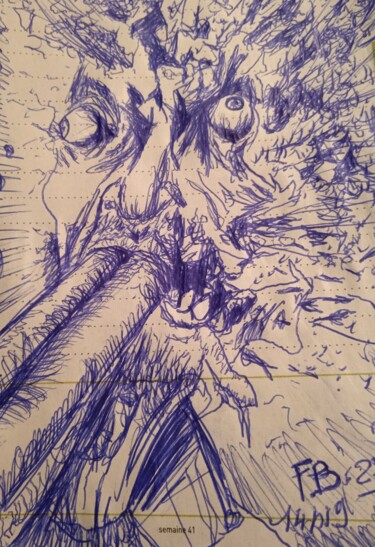 Рисунок под названием "Bang your head !!!" - Bohmert Frederic, Подлинное произведение искусства, Шариковая ручка