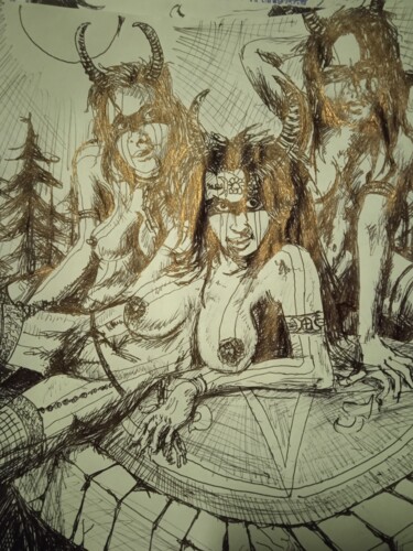 Drawing titled "Diablesses.." by Bohmert Frederic, Original Artwork, Ballpoint pen