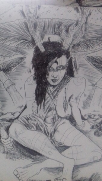 CHAMANISM 2 Disegno intitolato "CHAMANISM 2" da Bohmert Frederic, Opera d'arte originale, Biro