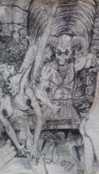 Drawing titled "meduse..et DJ hell.…" by Bohmert Frederic, Original Artwork, Ballpoint pen