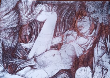 Desenho intitulada "Holy gang bang" por Bohmert Frederic, Obras de arte originais, Estêncil