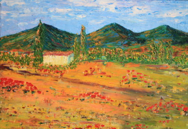 Painting titled "Champs d'été" by Boiko Popov, Original Artwork, Oil