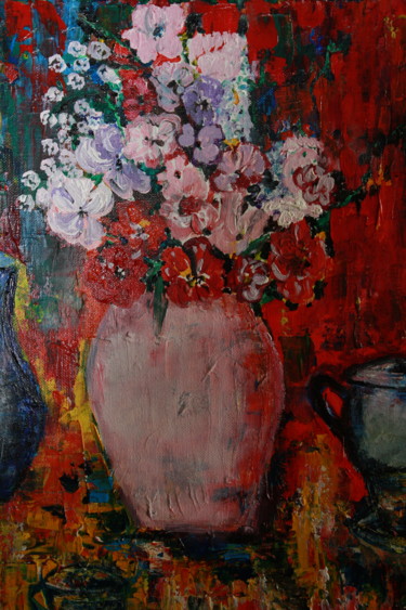 Peinture intitulée "Le vase rose" par Boiko Popov, Œuvre d'art originale