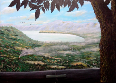 Pittura intitolato "Il lago visto da Co…" da Leandro Boi, Opera d'arte originale