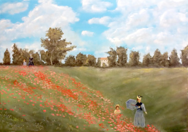 Painting titled "Poppies di Claude M…" by Leandro Boi, Original Artwork, Oil