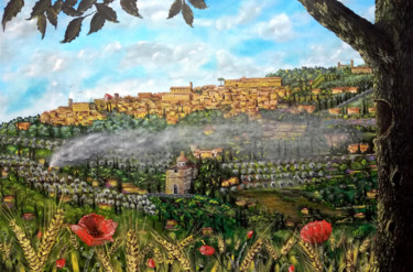 Pittura intitolato "Cortona panorama.jpg" da Leandro Boi, Opera d'arte originale