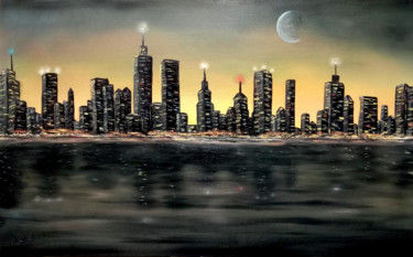 Painting titled "Sunrise in New York" by Leandro Boi, Original Artwork, Oil