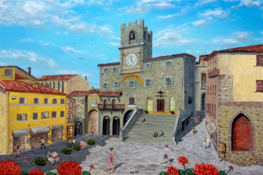 Malerei mit dem Titel "Cortona, piazza del…" von Leandro Boi, Original-Kunstwerk, Öl