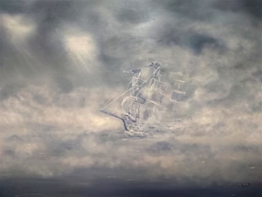 Pittura intitolato "Veliero nella nebbi…" da Leandro Boi, Opera d'arte originale, Olio