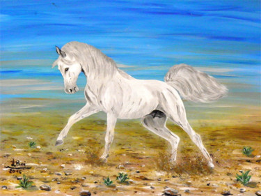 Картина под названием "Cavallo-arabo nel d…" - Leandro Boi, Подлинное произведение искусства, Масло