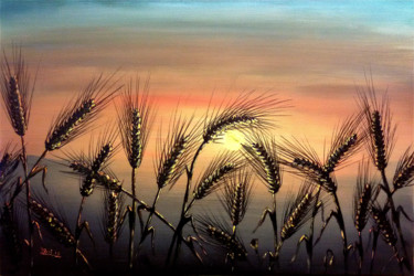 Painting titled "Spighe-al-tramonto.…" by Leandro Boi, Original Artwork, Oil